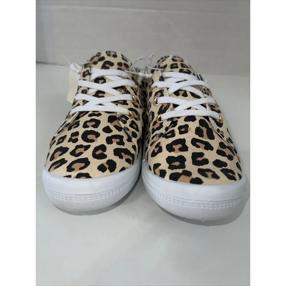 Leopard Women‎ Lace Up Canvas Shoes Low Top Slip On Sneakers Walking Flats Shoes